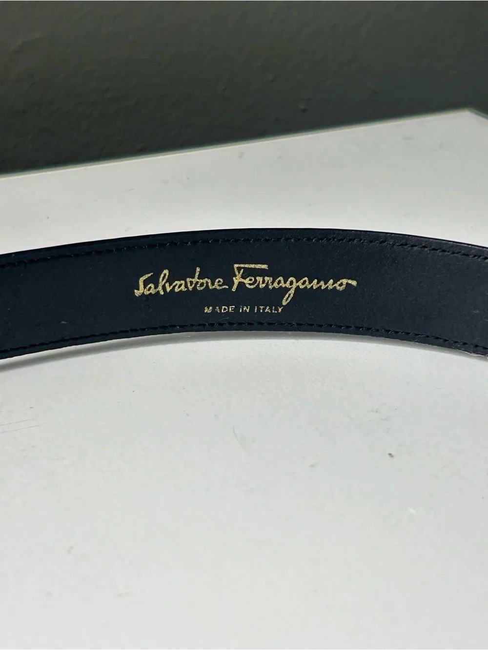 Salvatore Ferragamo Navy Blue Gancini Belt w Gold Buckle 30.5”L
